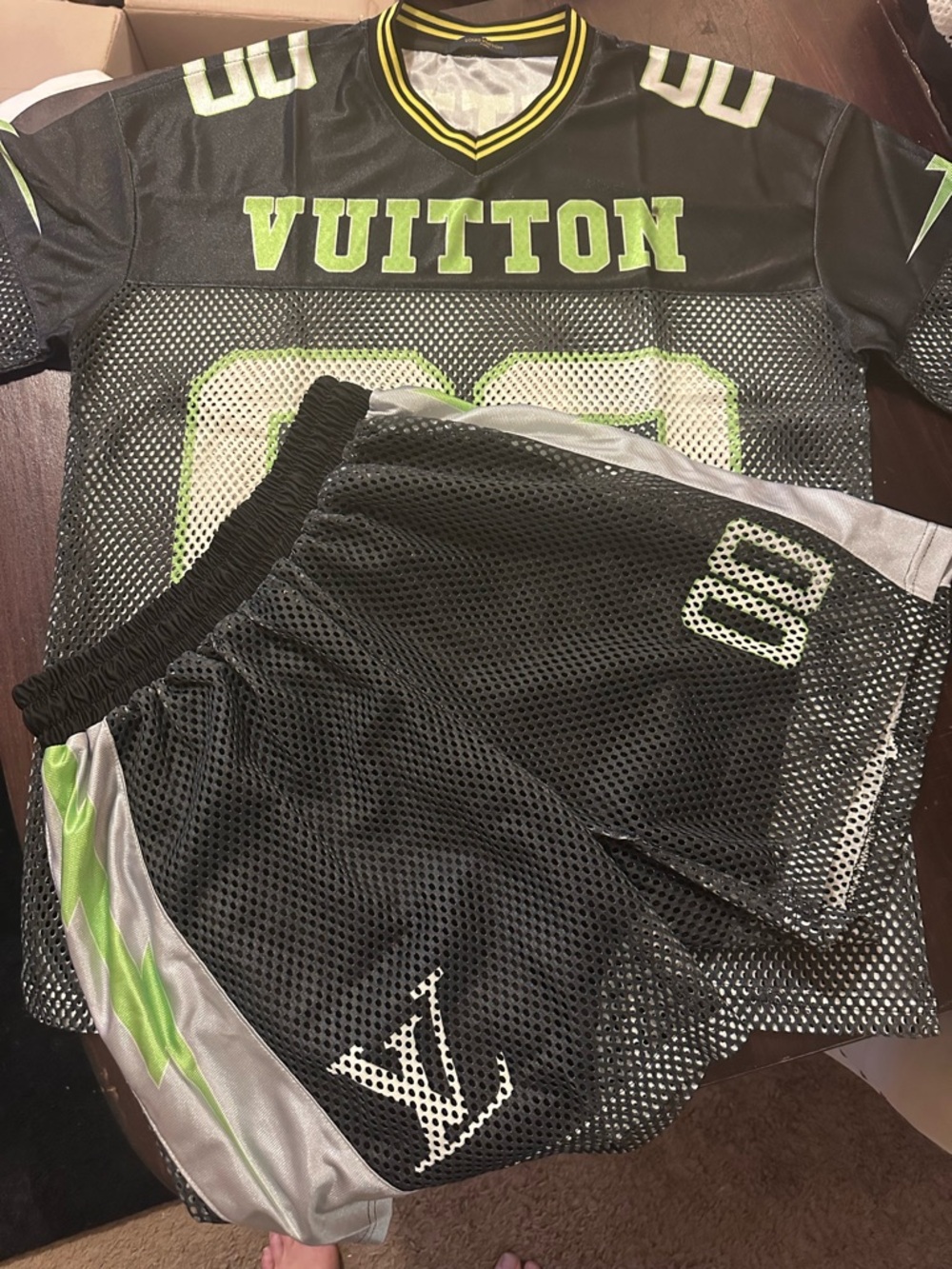 LV Black and Neon Green Jersey & Shorts Set